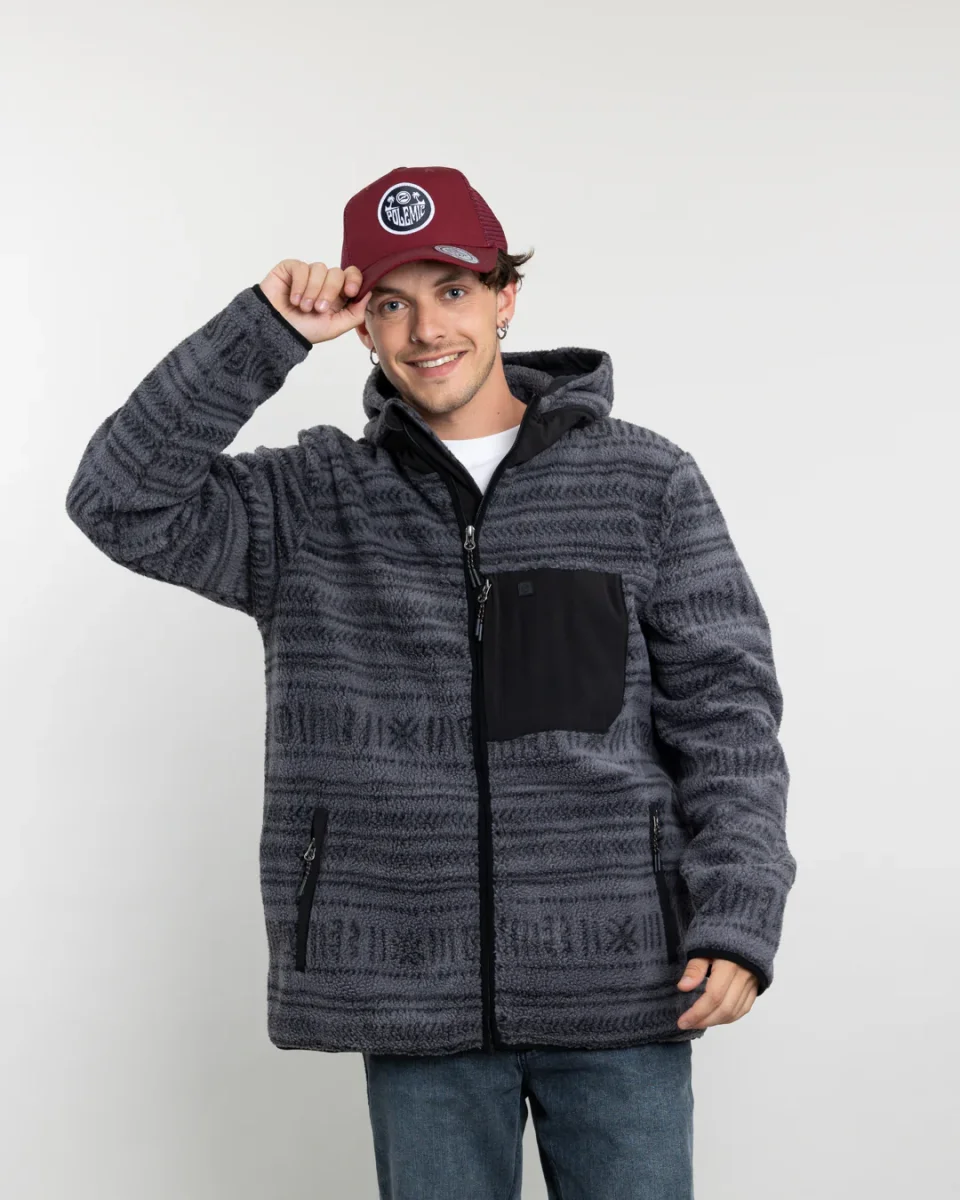 Poleron Mini Sherpa Full estampado con gorro xi8749 negro - Imagen 2