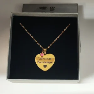 Collar de Aniversario Personalizado con Grabado Láser y Corazón Dorado