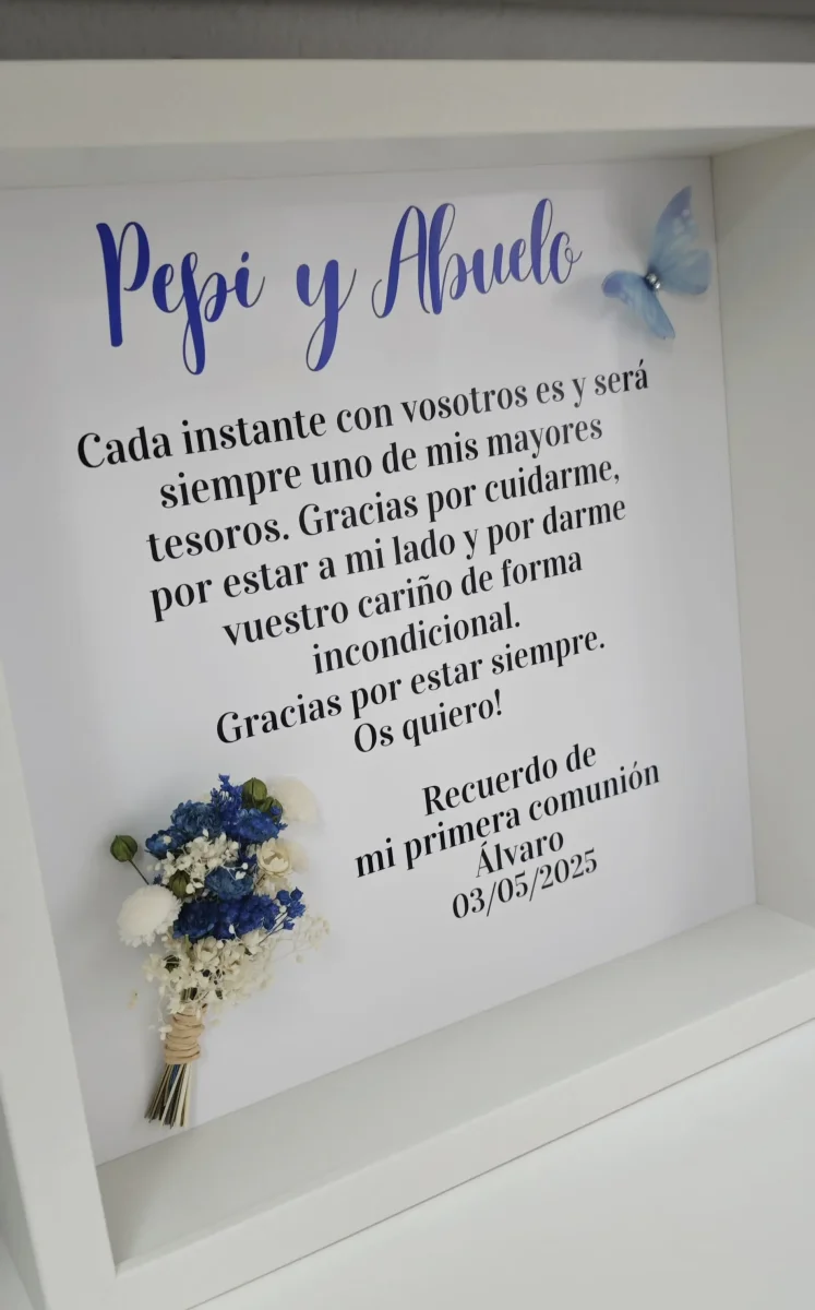 Cuadro Personalizado para Abuelos Primera Comunión con Flores Azul - Imagen 3