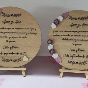 Placa de Madera Redonda Grabado Láser Flores Personalizada